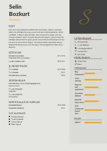 Muhabir ve Kameraman Cv Örnekleri cv indir